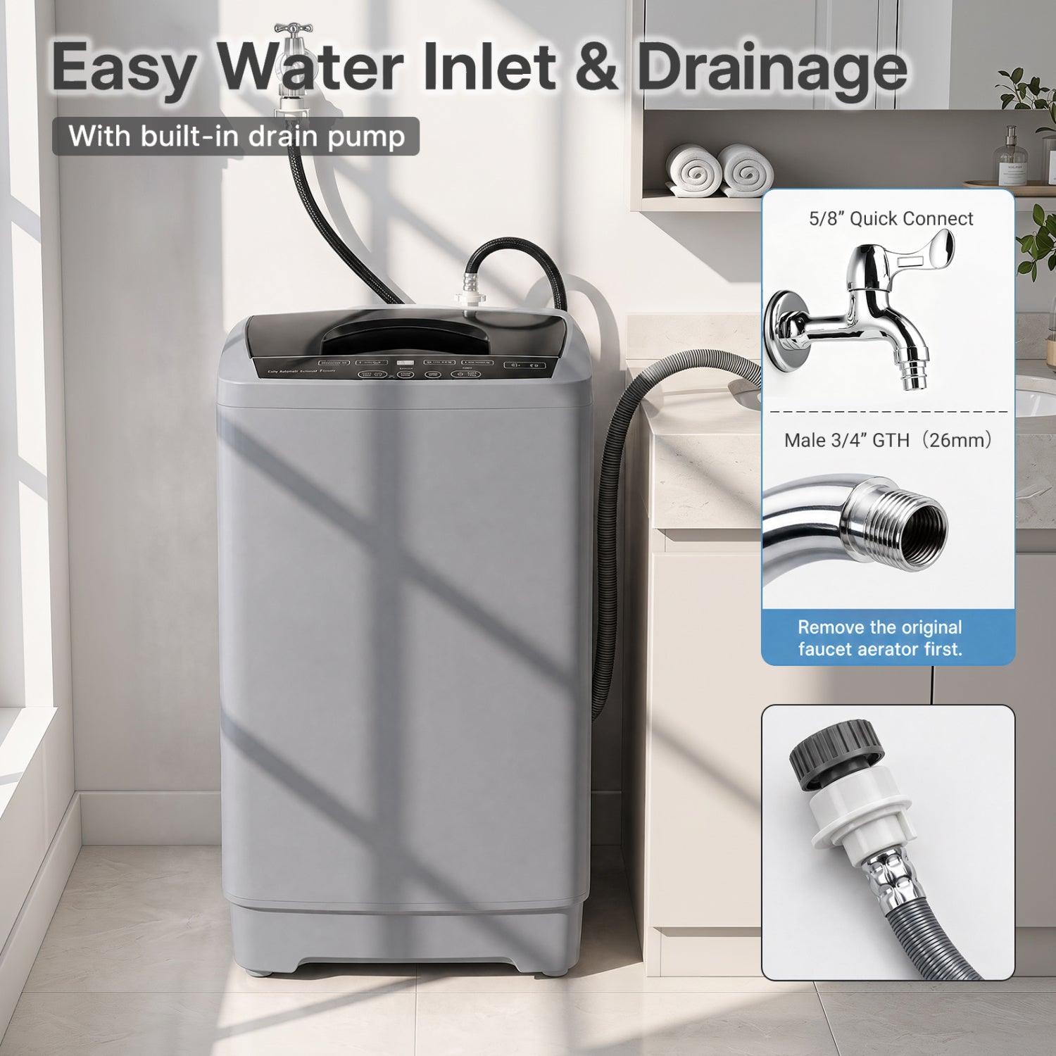 9.93 Lbs Full Automatic Washing Machine, 8 Programs, Gray Washing Machines at Gallery Canada