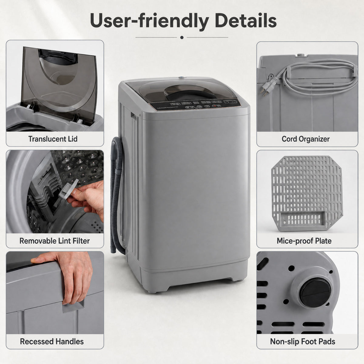 9.93 Lbs Full Automatic Washing Machine, 8 Programs, Gray Washing Machines at Gallery Canada