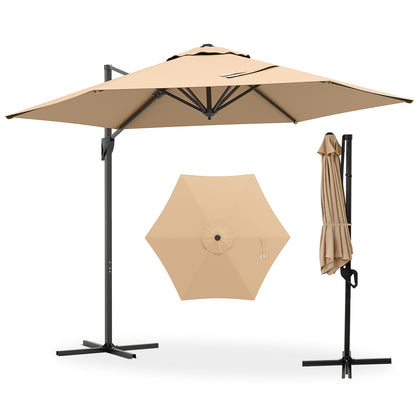 9 FT Cantilever Patio Umbrella, Vented Top, Sun-Protective Canopy, Beige Outdoor Umbrellas Beige at Gallery Canada