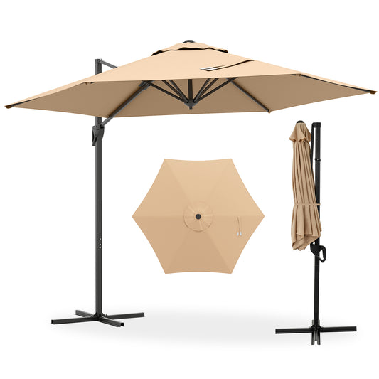 9 FT Cantilever Patio Umbrella, Vented Top, Sun-Protective Canopy, Beige Outdoor Umbrellas Beige at Gallery Canada