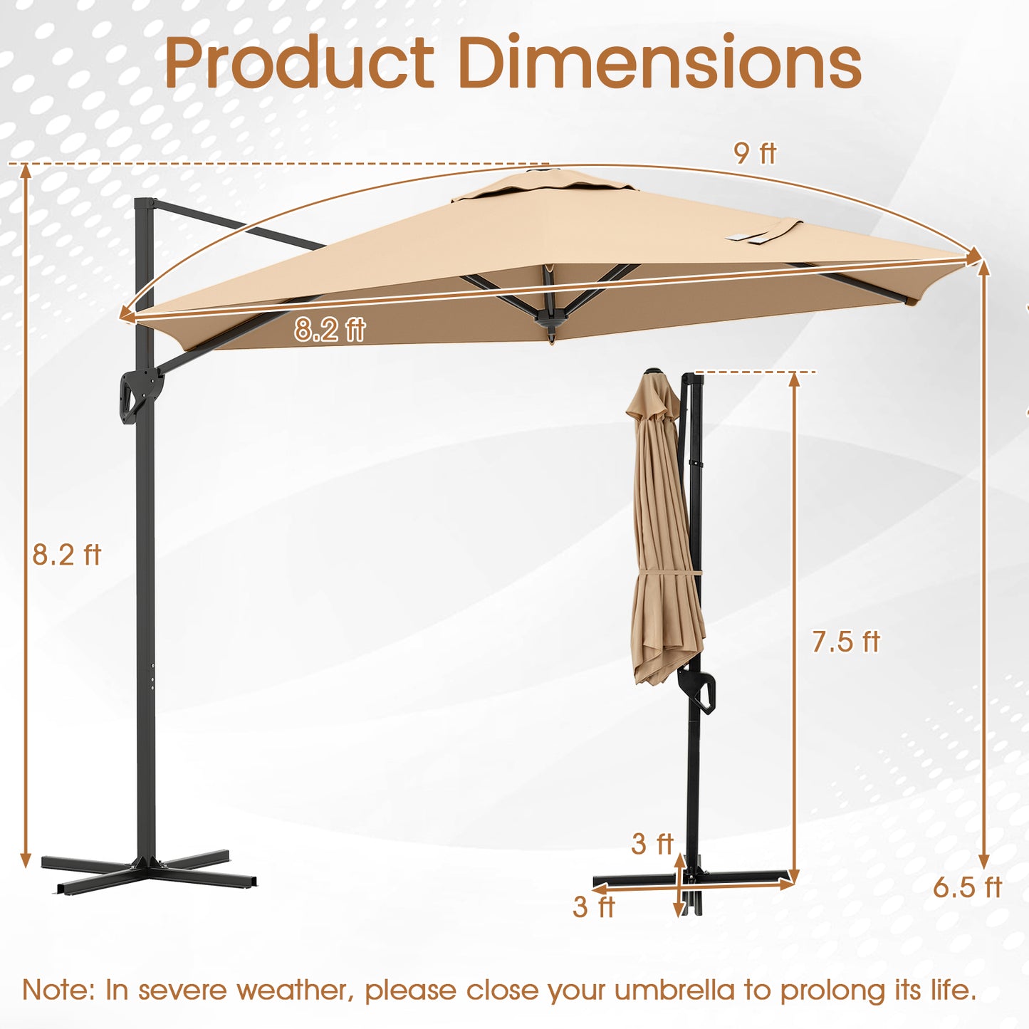 9 FT Cantilever Patio Umbrella, Vented Top, Sun-Protective Canopy, Beige Outdoor Umbrellas at Gallery Canada