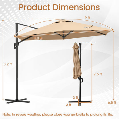 9 FT Cantilever Patio Umbrella, Vented Top, Sun-Protective Canopy, Beige Outdoor Umbrellas at Gallery Canada