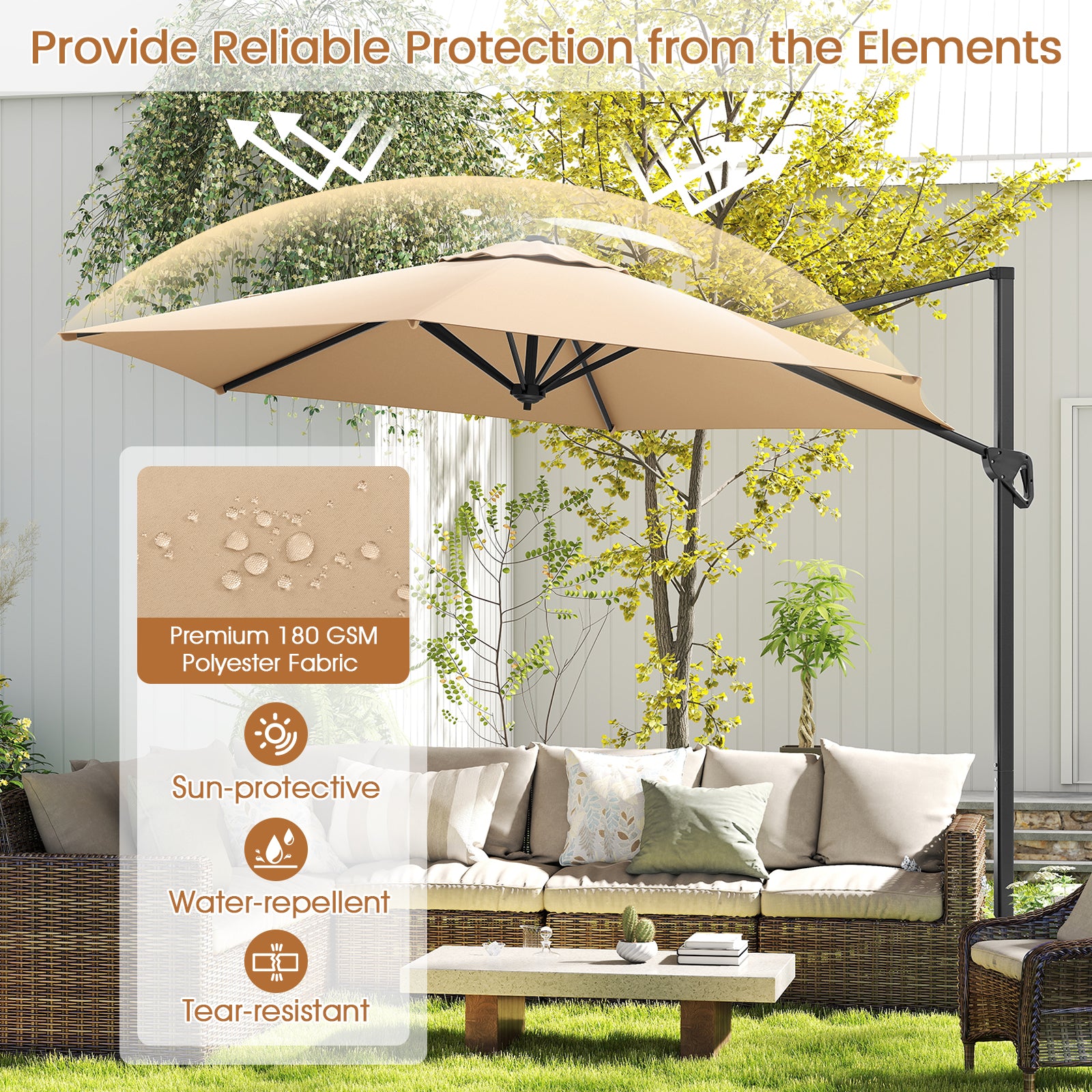 9 FT Cantilever Patio Umbrella, Vented Top, Sun-Protective Canopy, Beige Outdoor Umbrellas at Gallery Canada