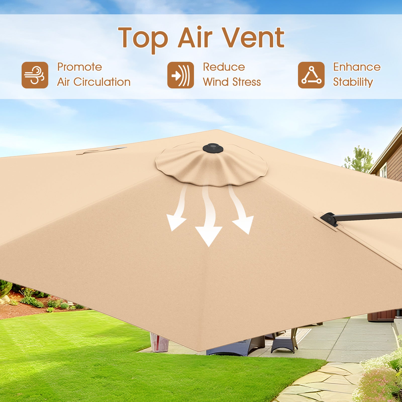 9 FT Cantilever Patio Umbrella, Vented Top, Sun-Protective Canopy, Beige Outdoor Umbrellas at Gallery Canada