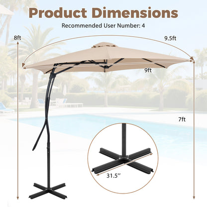 9 FT Cantilever Umbrella With Cross Base, Beige