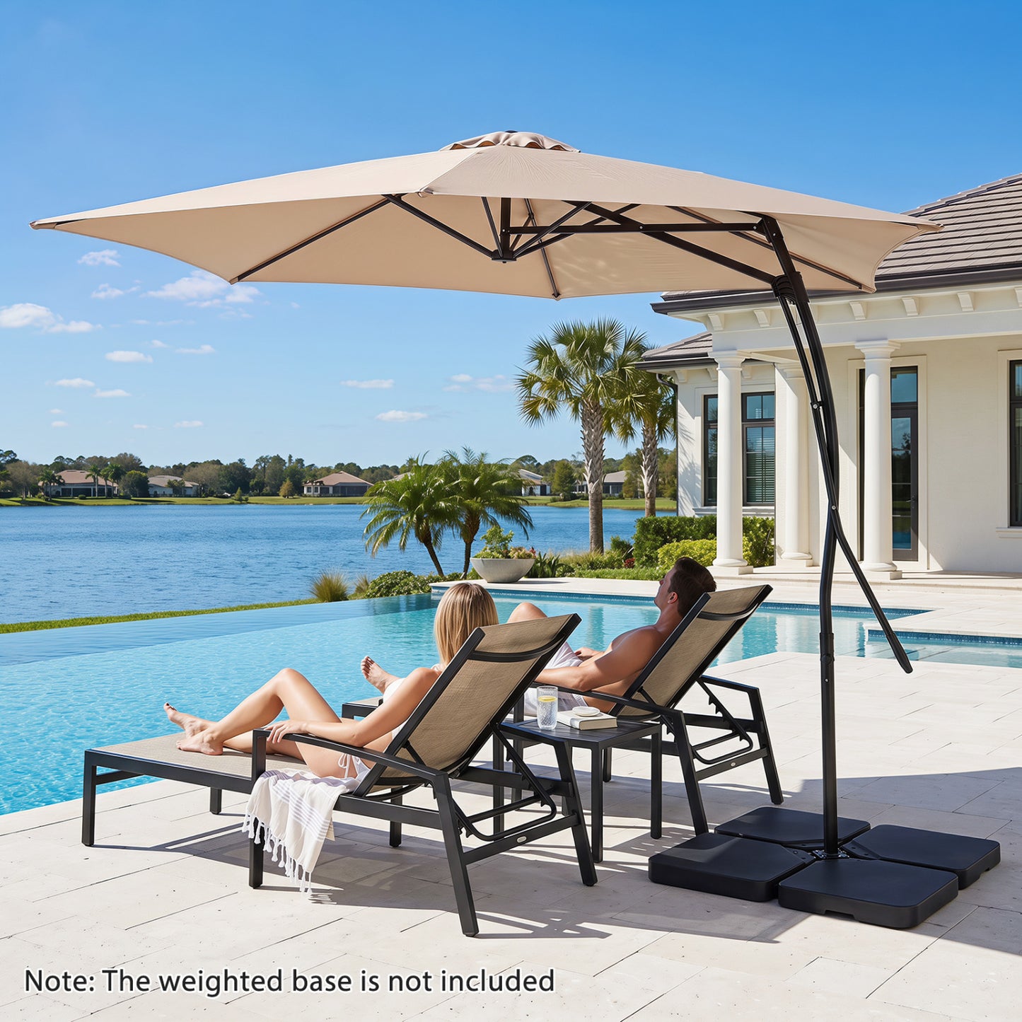 9 FT Cantilever Umbrella With Cross Base, Beige