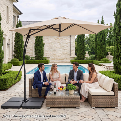 9 FT Cantilever Umbrella With Cross Base, Beige