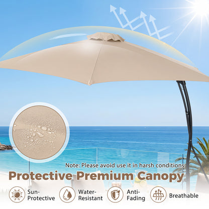 9 FT Cantilever Umbrella With Cross Base, Beige