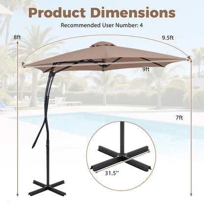 9 FT Cantilever Umbrella With Cross Base, Brown