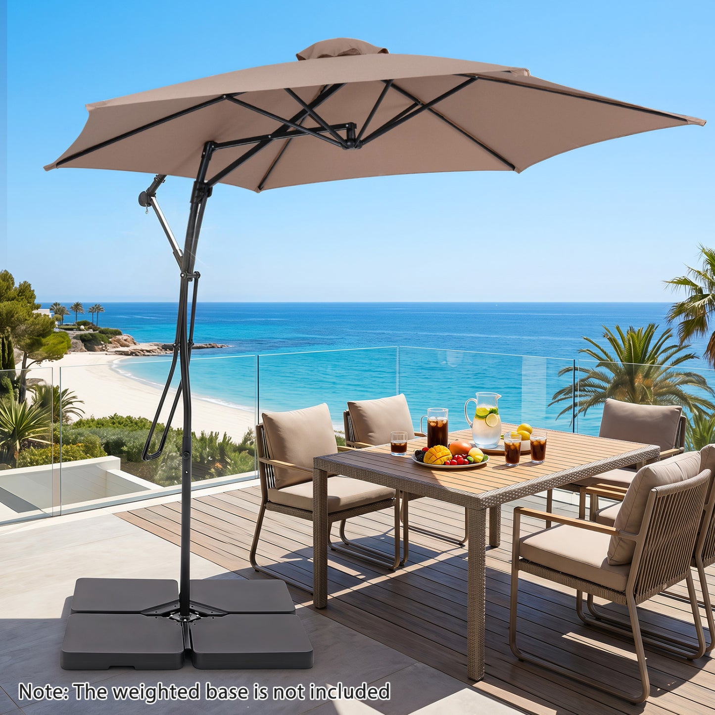 9 FT Cantilever Umbrella With Cross Base, Brown