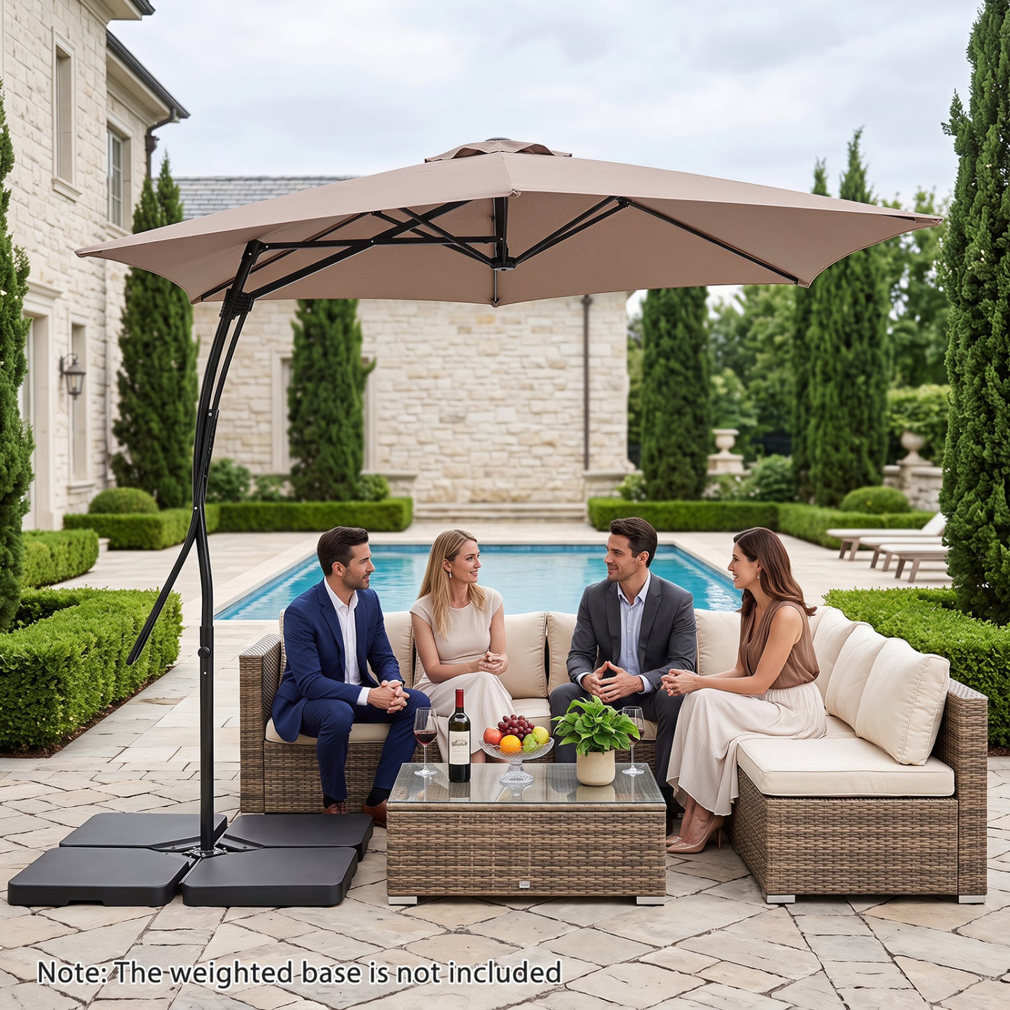 9 FT Cantilever Umbrella With Cross Base, Brown