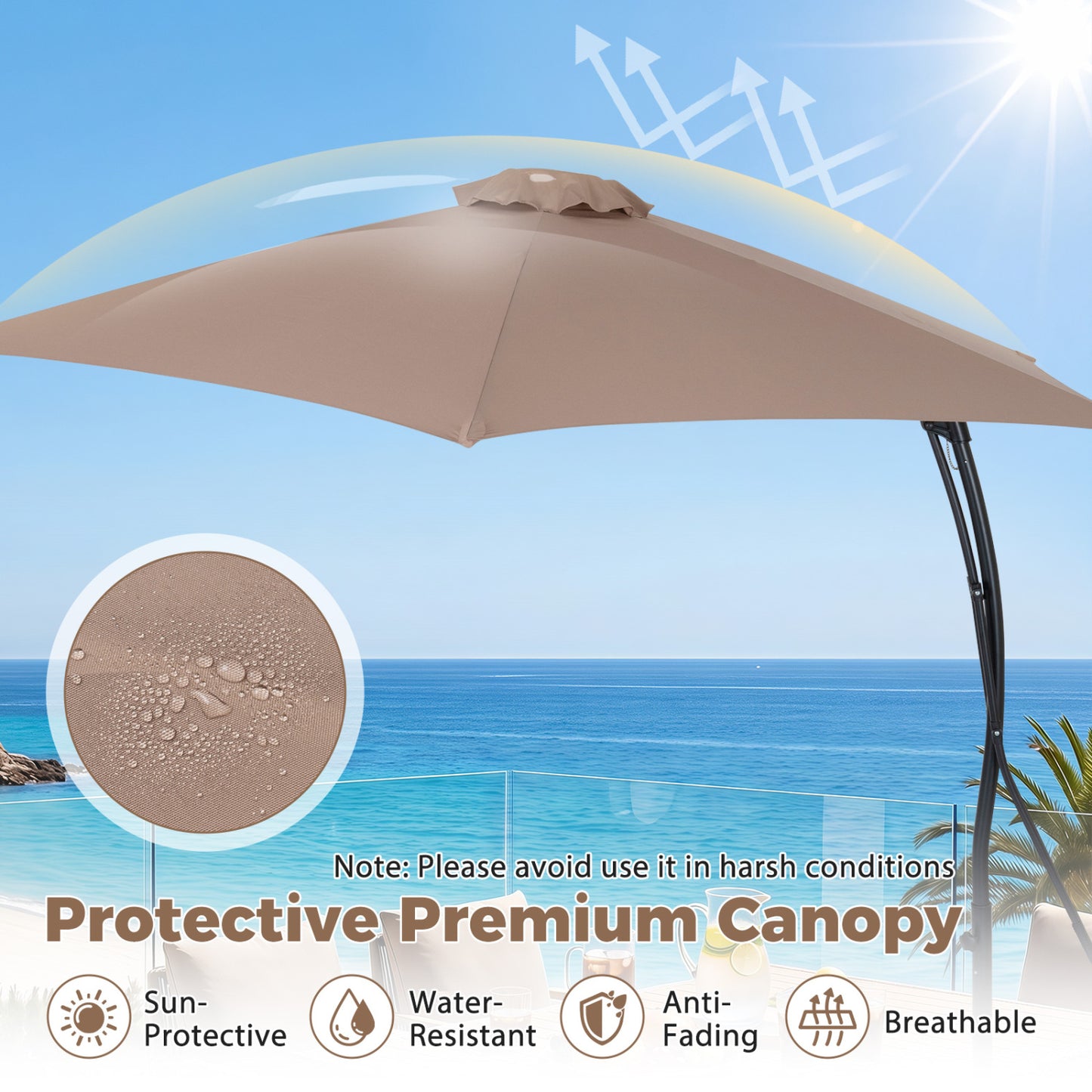 9 FT Cantilever Umbrella With Cross Base, Brown