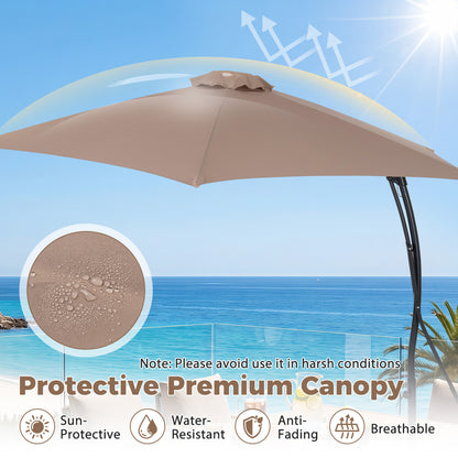 9 FT Cantilever Umbrella With Cross Base, Brown