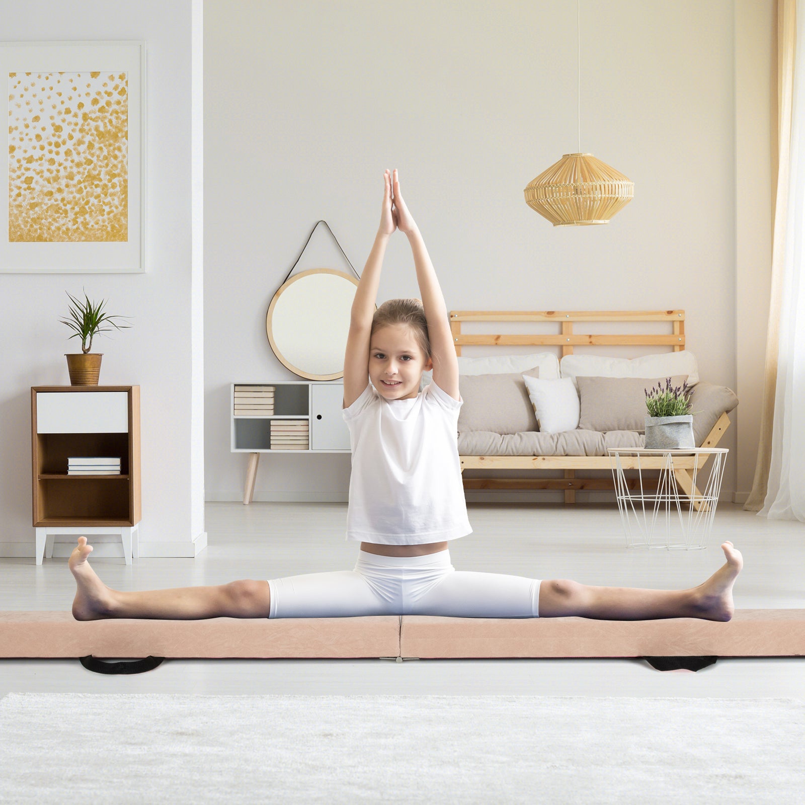 9 FT Folding Balance Beam, Anti-Slip Base, Pine Wood Frame, Brown Sports at Gallery Canada