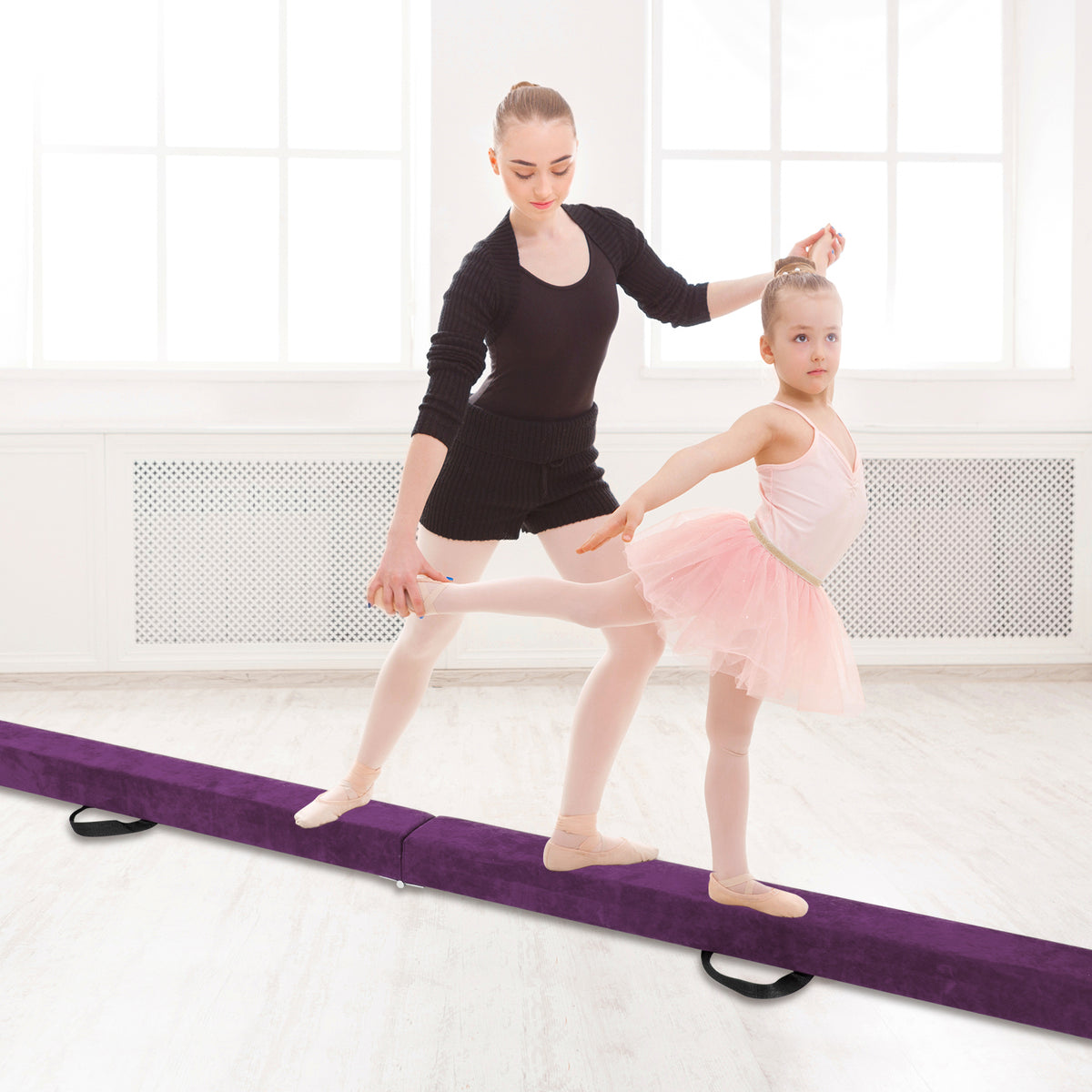 9 FT Folding Gymnastics Balance Beam, Anti-Slip Base, Pine Wood Frame, Purple Sports at Gallery Canada