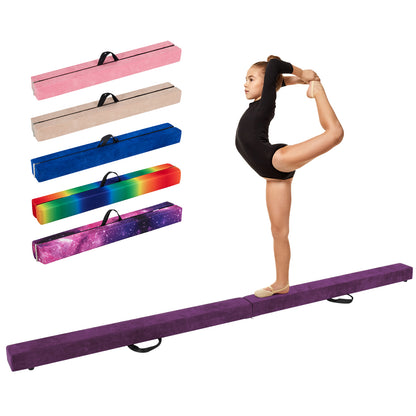 9 FT Folding Gymnastics Balance Beam, Anti-Slip Base, Pine Wood Frame, Purple Sports Purple at Gallery Canada