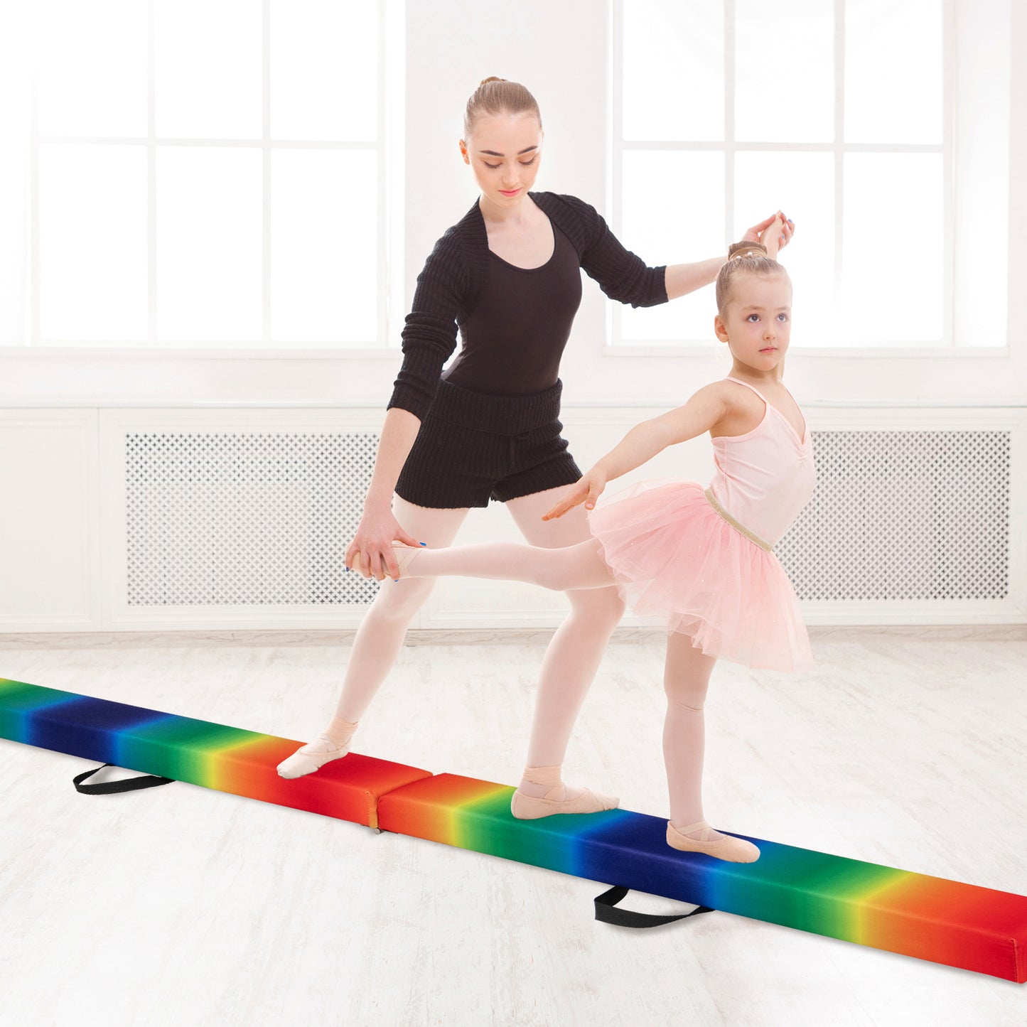 9 FT Folding Balance Beam, Anti-Slip Base, Pine Wood Frame, Rainbow Multicolor Sports at Gallery Canada