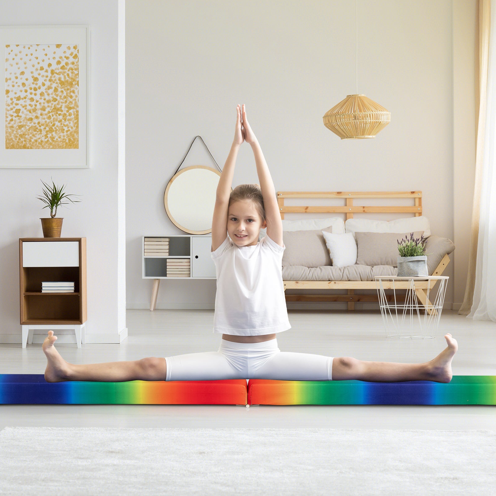 9 FT Folding Balance Beam, Anti-Slip Base, Pine Wood Frame, Rainbow Multicolor Sports at Gallery Canada