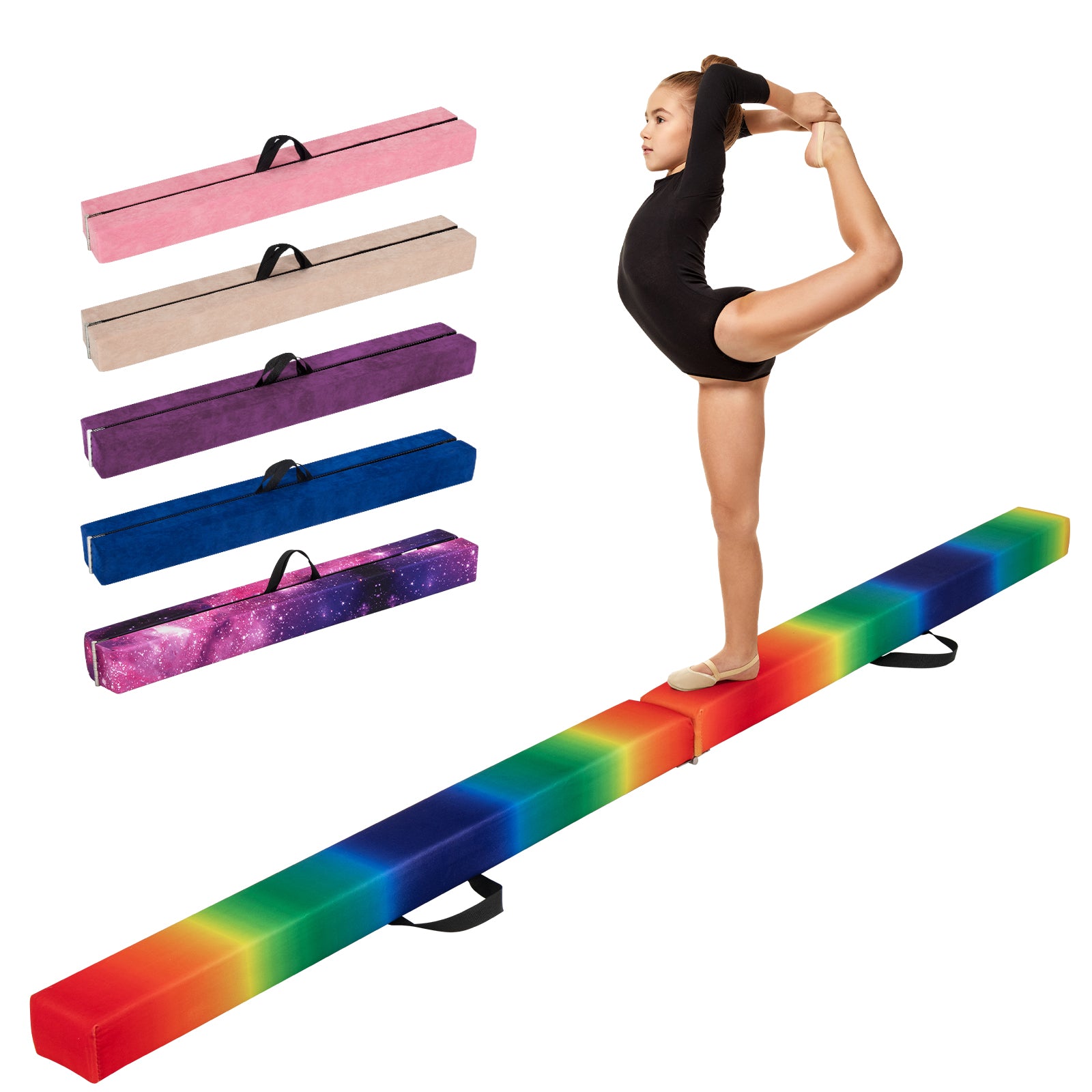 9 FT Folding Balance Beam, Anti-Slip Base, Pine Wood Frame, Rainbow Multicolor Sports Multicolor at Gallery Canada