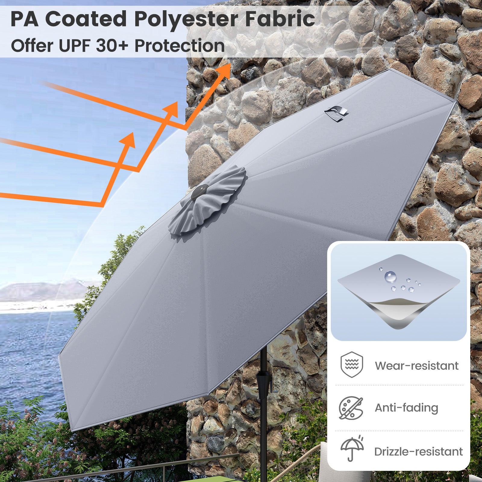 9 FT Outdoor Patio Table Umbrella, Push Button Tilt Crank Lift, Gray Outdoor Umbrellas at Gallery Canada