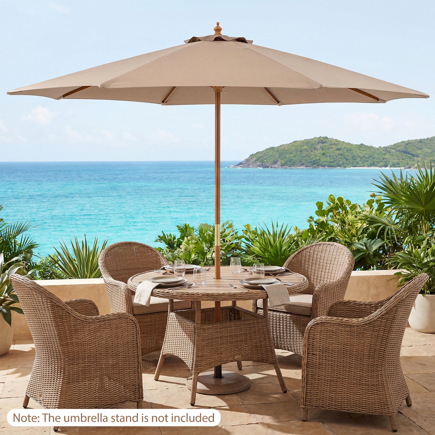 9 Ft Patio Umbrella, Outdoor Market Umbrella With 8 Bamboo Ribs, Brown Outdoor Umbrellas at Gallery Canada