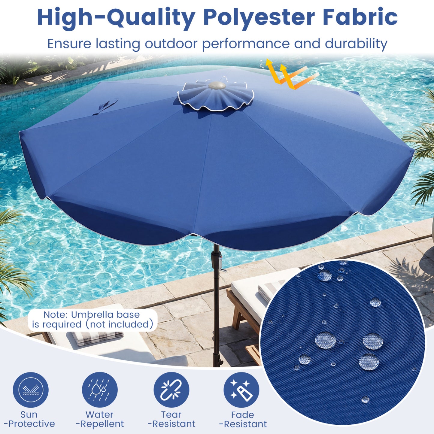 9 FT Patio Umbrella, Crank Handle, Push Button Tilt, Navy Outdoor Umbrellas at Gallery Canada