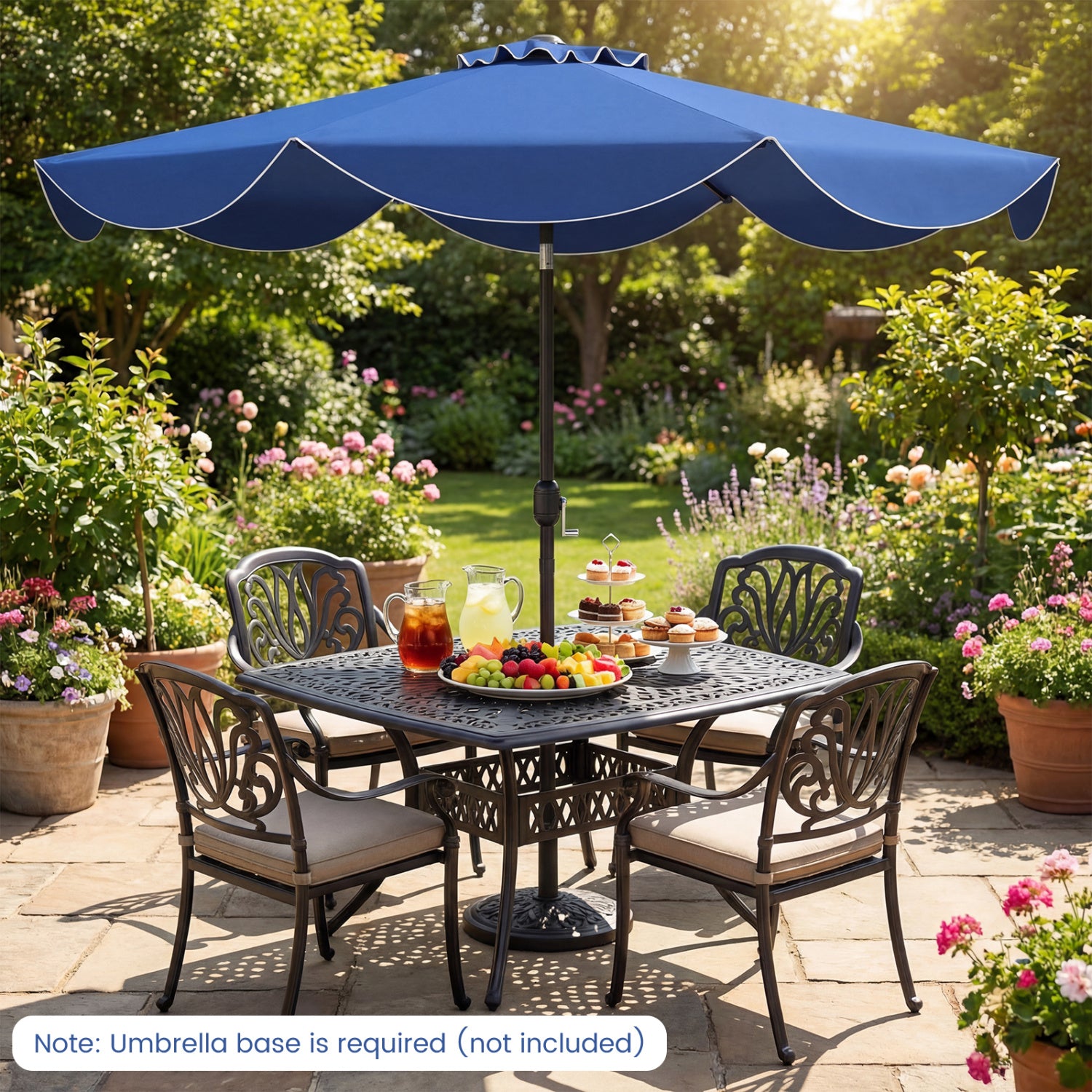 9 FT Patio Umbrella, Crank Handle, Push Button Tilt, Navy Outdoor Umbrellas at Gallery Canada