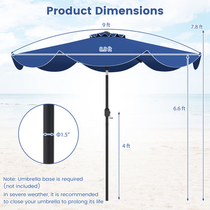 9 FT Patio Umbrella, Crank Handle, Push Button Tilt, Navy Outdoor Umbrellas at Gallery Canada