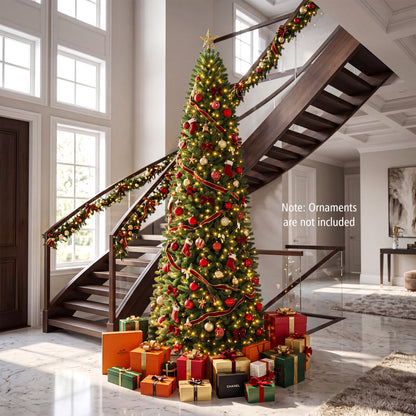 9 FT Pencil Alpine Tree, 1345 Tips, 550 LED Lights