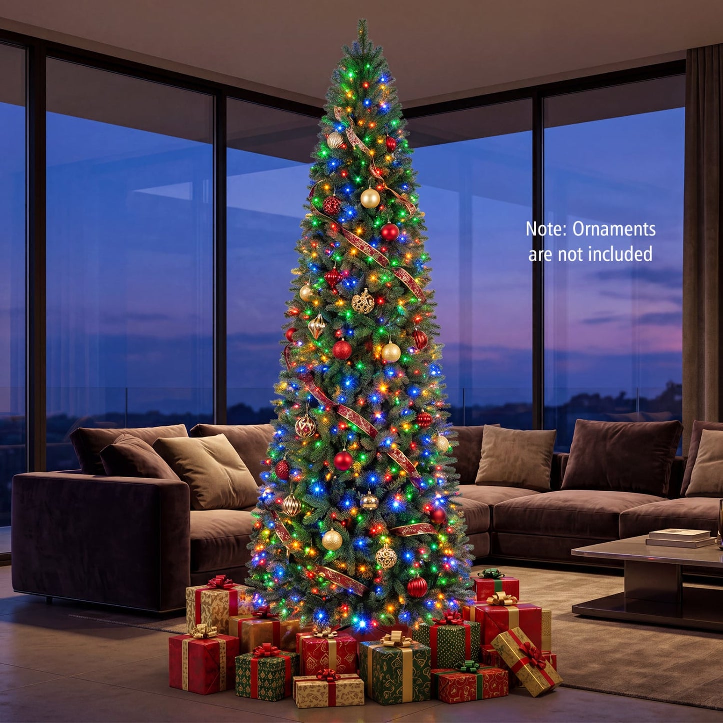 9 FT Pencil Alpine Tree, 1345 Tips, 550 LED Lights