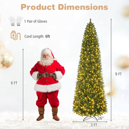 9 FT Pencil Alpine Tree, 1345 Tips, 550 LED Lights