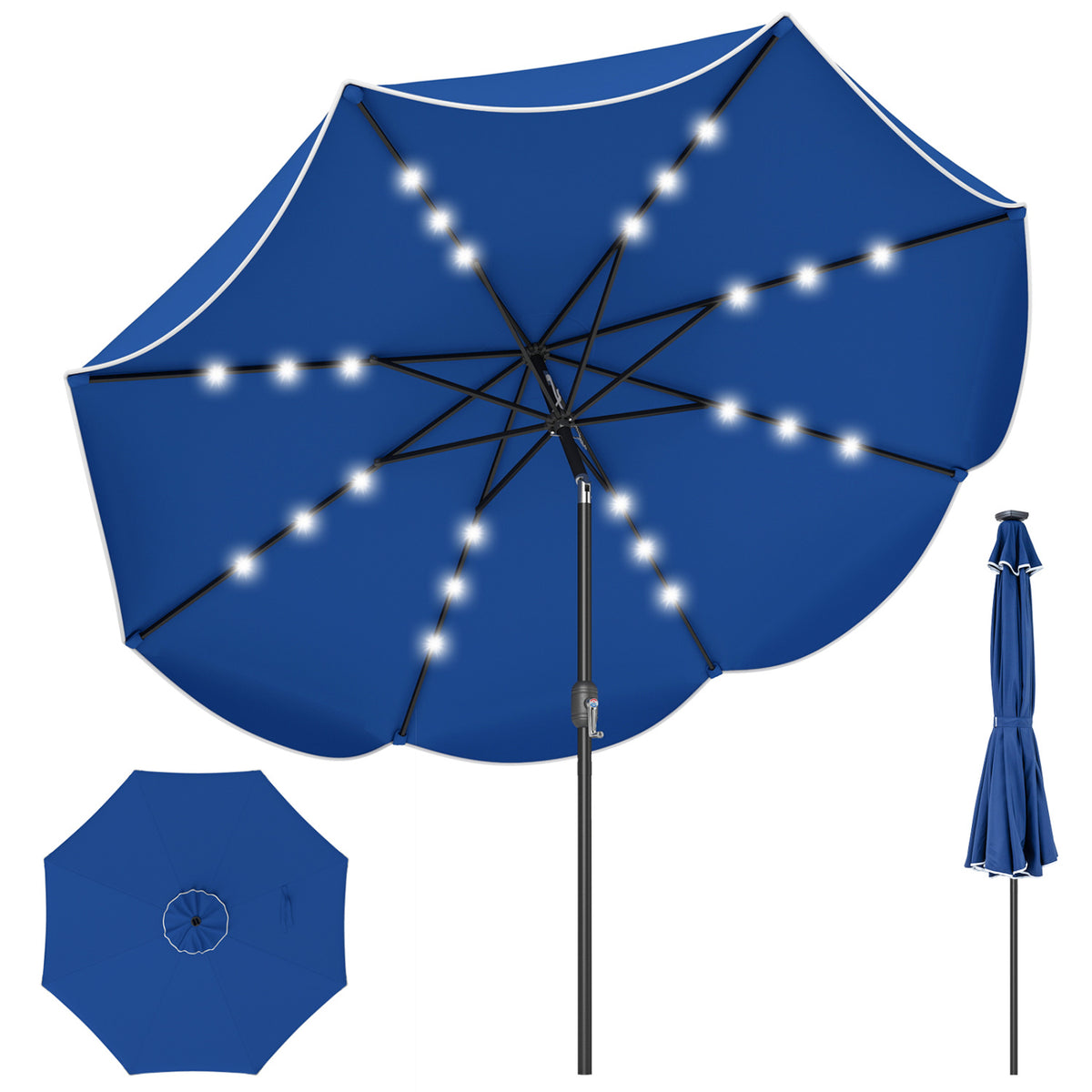9 FT Scalloped Solar Patio Umbrella, Navy Outdoor Umbrellas Navy at Gallery Canada