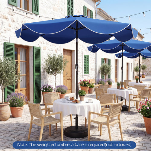 9 FT Scalloped Solar Patio Umbrella, Navy