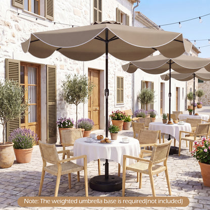 9 Ft Scalloped Solar Patio Umbrella With LED Lights, Tan Outdoor Umbrellas at Gallery Canada