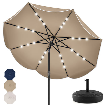 9 Ft Scalloped Solar Patio Umbrella With LED Lights, Tan Outdoor Umbrellas at Gallery Canada