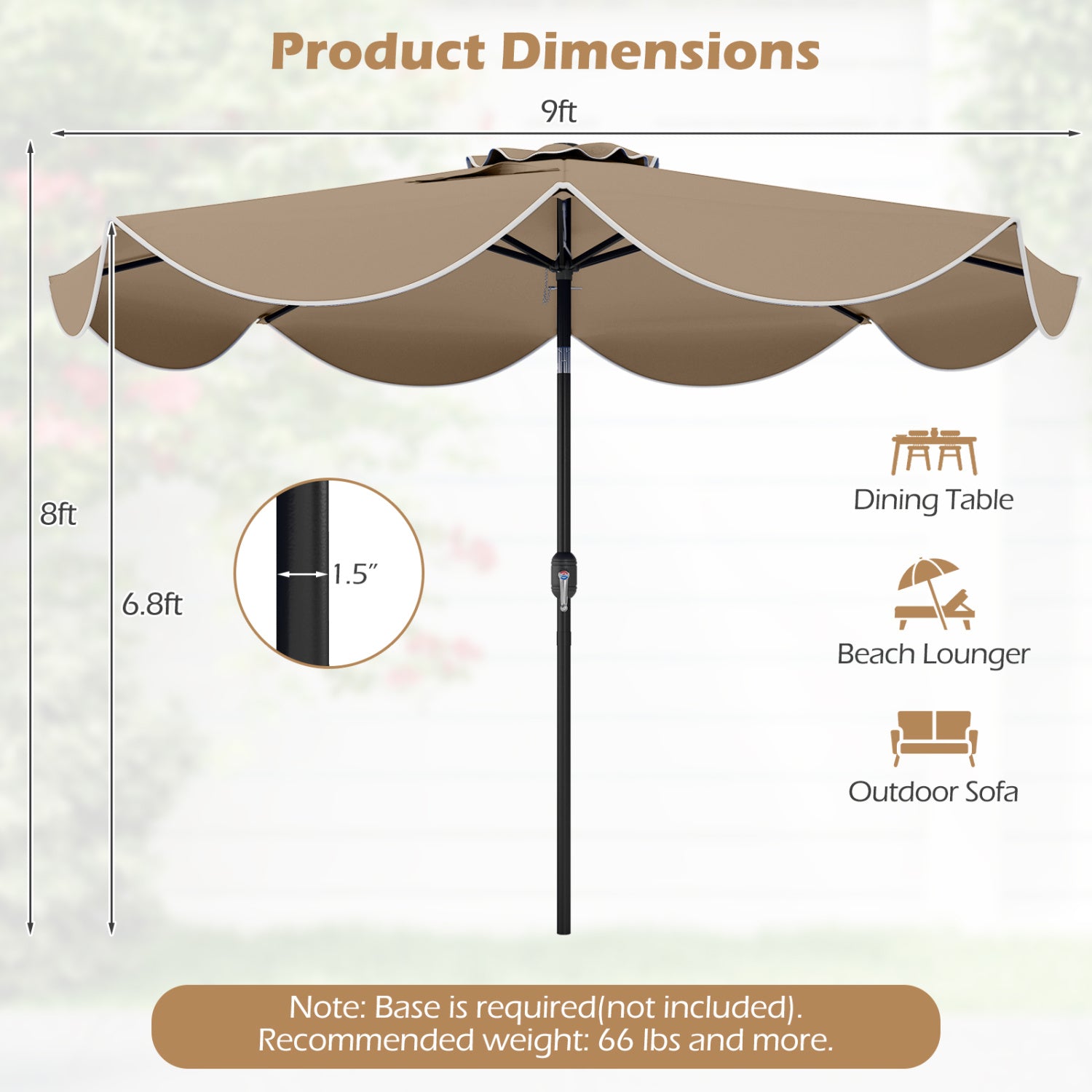 9 Ft Scalloped Solar Patio Umbrella With LED Lights, Tan Outdoor Umbrellas at Gallery Canada