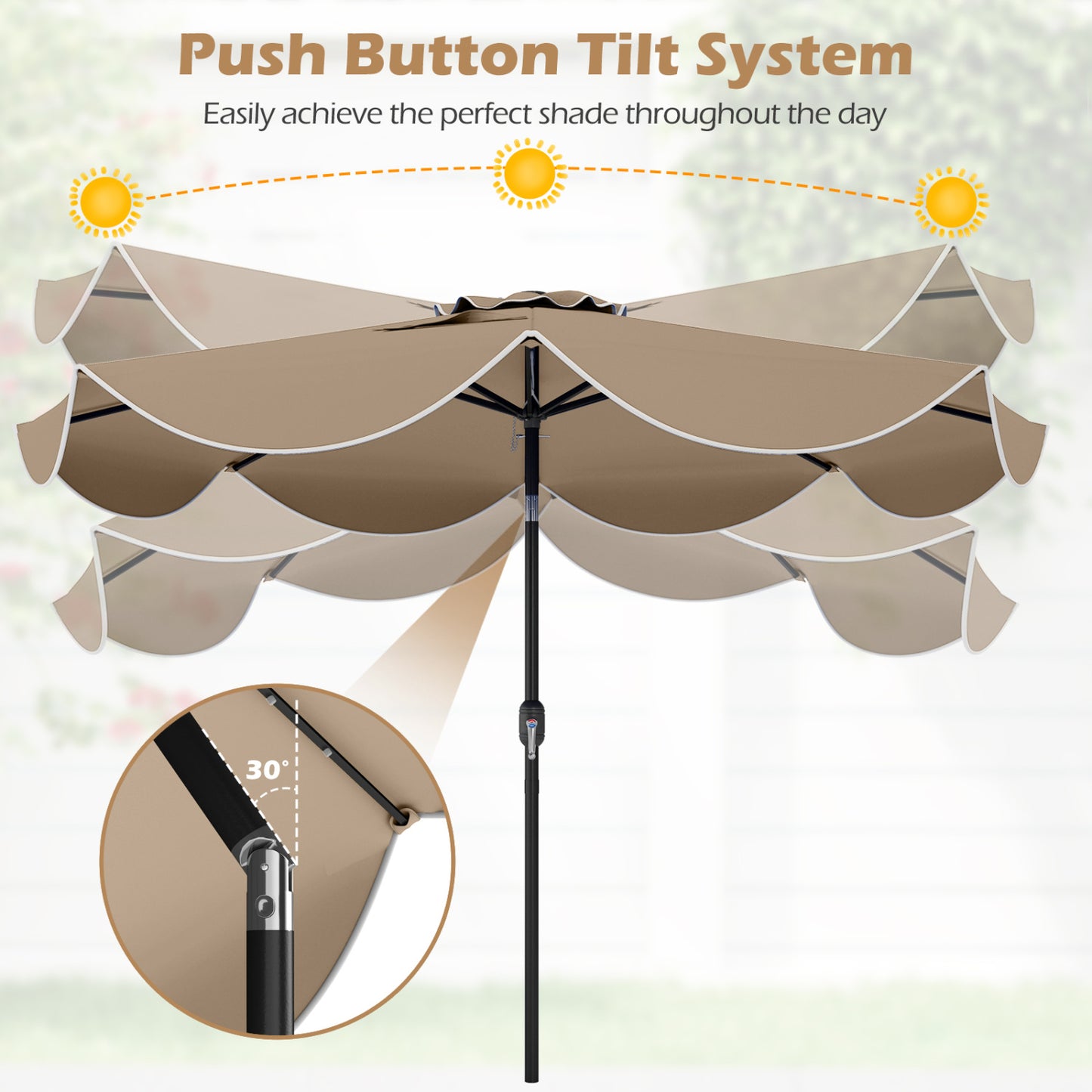 9 Ft Scalloped Solar Patio Umbrella With LED Lights, Tan Outdoor Umbrellas at Gallery Canada