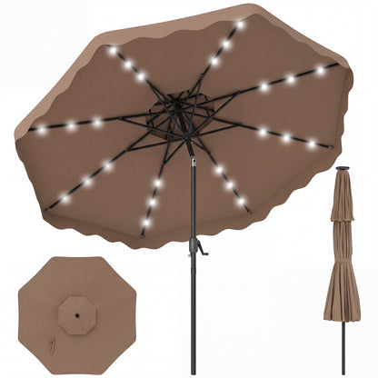 9 FT Solar LED Patio Umbrella, Push-Button Tilt Crank, Brown Outdoor Umbrellas at Gallery Canada