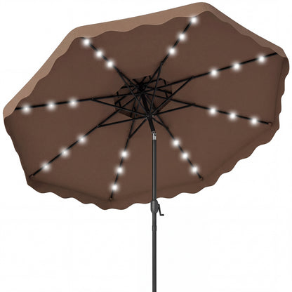 9 FT Solar LED Patio Umbrella, Push-Button Tilt Crank, Brown Outdoor Umbrellas Brown at Gallery Canada