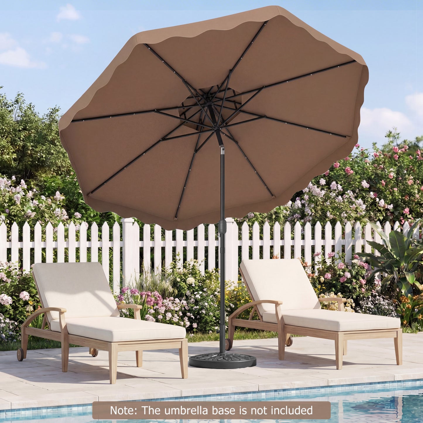 9 FT Solar LED Patio Umbrella, Push-Button Tilt Crank, Brown Outdoor Umbrellas at Gallery Canada