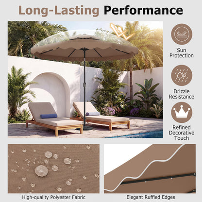 9 FT Solar LED Patio Umbrella, Push-Button Tilt Crank, Brown Outdoor Umbrellas at Gallery Canada