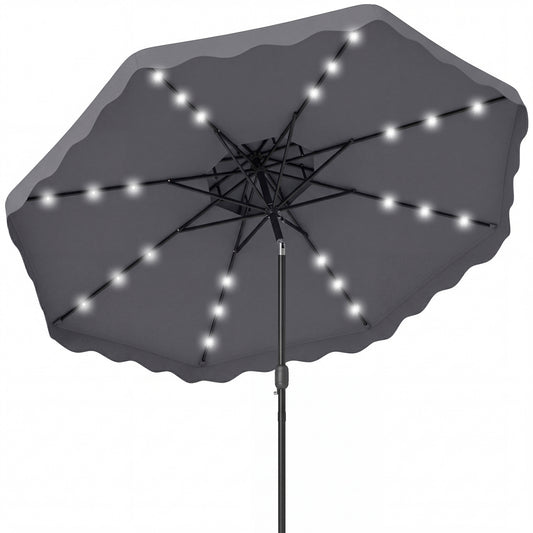 9 FT Solar LED Patio Umbrella, Push-Button Tilt Crank, Gray Outdoor Umbrellas Gray at Gallery Canada