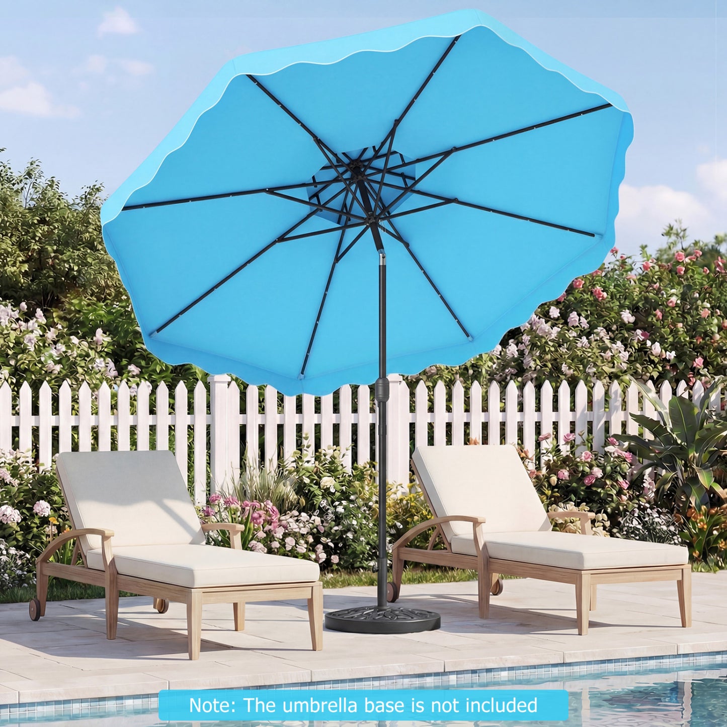9 FT Solar LED Patio Umbrella, Push-Button Tilt Crank, Turquoise Outdoor Umbrellas at Gallery Canada