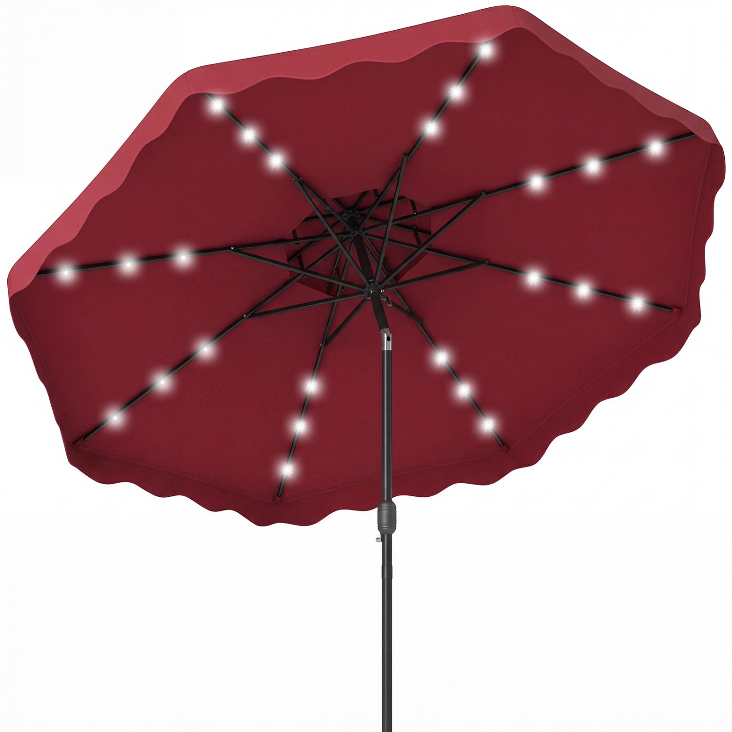 9 FT Solar LED Patio Umbrella, Push Button Tilt Crank, Red Outdoor Umbrellas at Gallery Canada