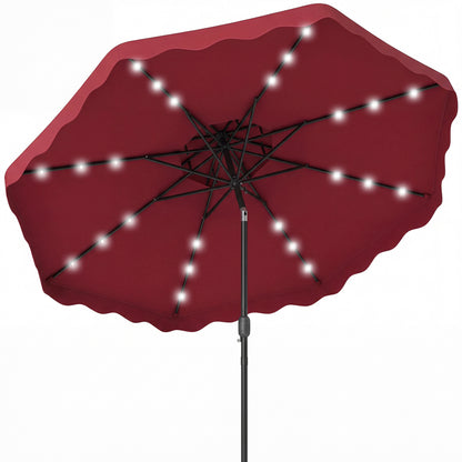 9 FT Solar LED Patio Umbrella, Push Button Tilt Crank, Red Outdoor Umbrellas Red at Gallery Canada