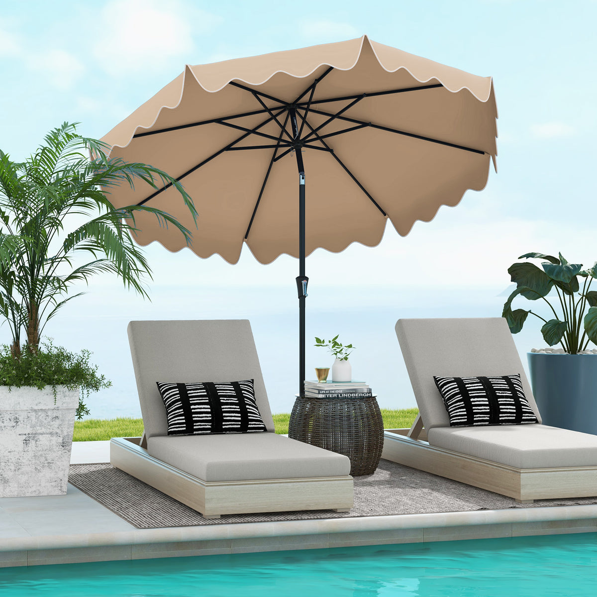 9 Feet Patio Umbrella, Crank Handle, Push Button Tilt, Brown Outdoor Umbrellas at Gallery Canada