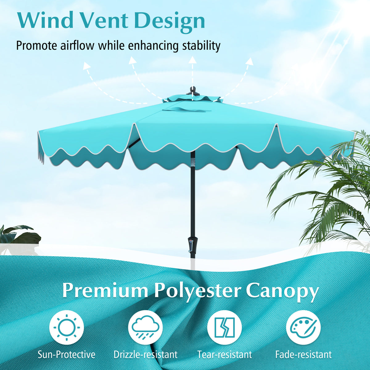 9 Feet Patio Umbrella, Crank Handle, Push Button Tilt, Turquoise Outdoor Umbrellas at Gallery Canada