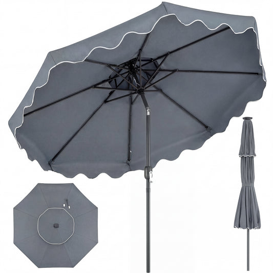 9 Feet Patio Umbrella, Push Button Tilt, Crank, Gray Outdoor Umbrellas Gray at Gallery Canada