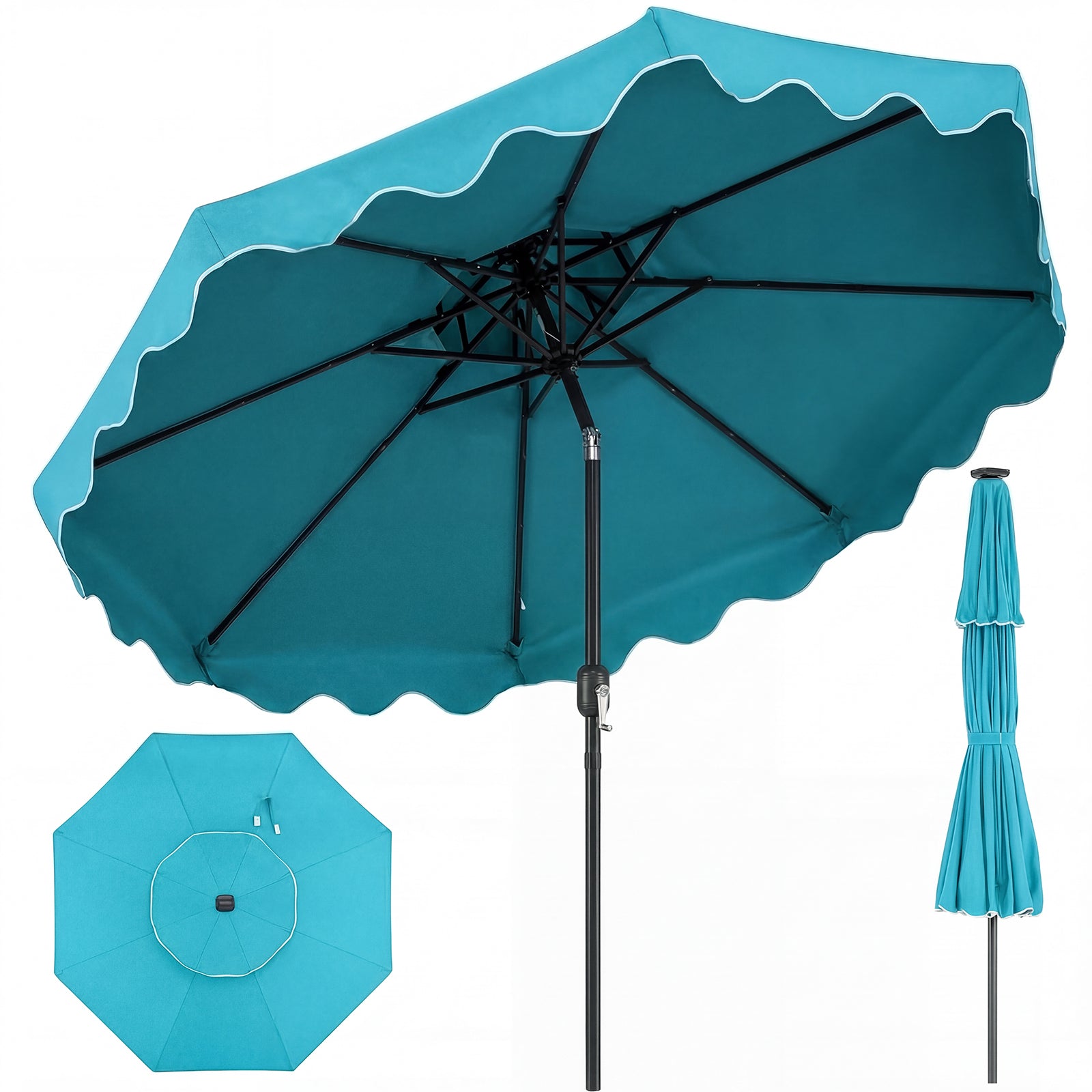 9 Feet Patio Umbrella, Push Button Tilt And Crank, Turquoise Outdoor Umbrellas Turquoise at Gallery Canada