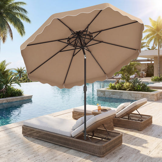 9 Feet Patio Umbrella, Push Button Tilt, Crank, Coffee Outdoor Umbrellas Coffee at Gallery Canada